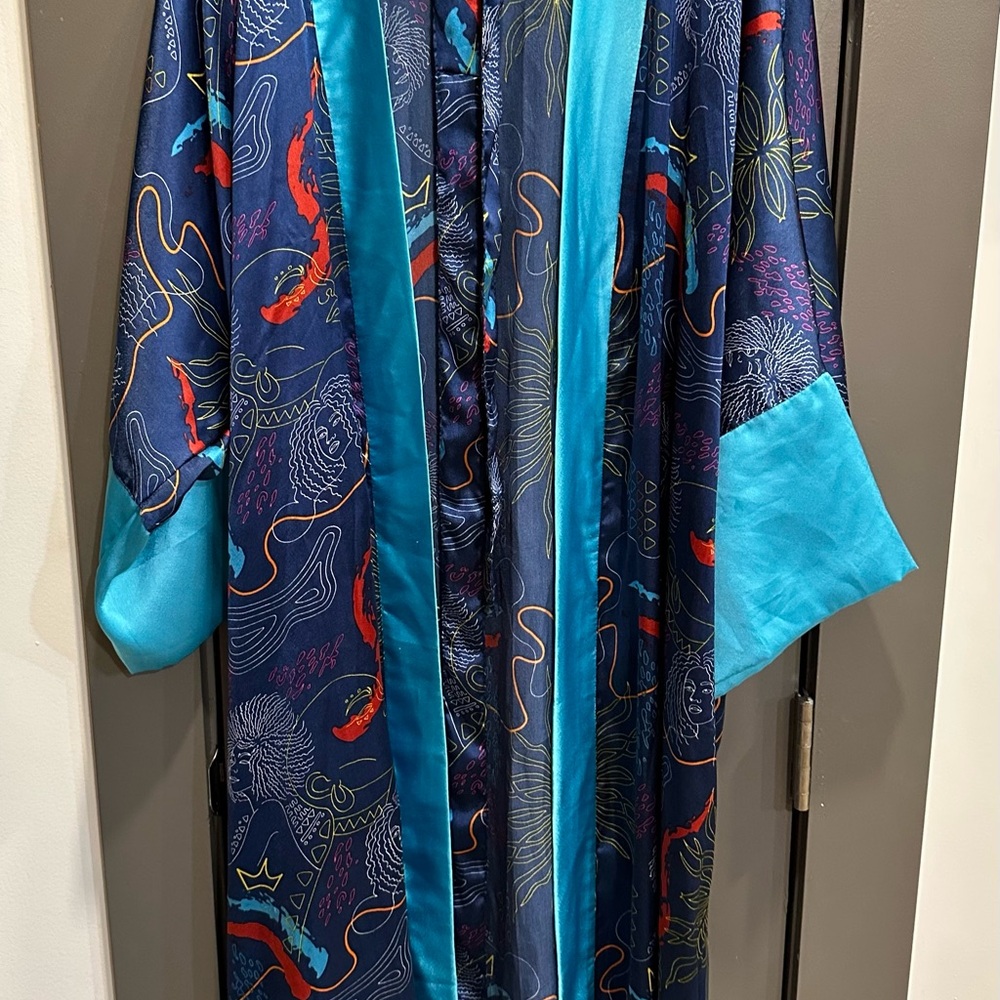 Aquatic Goddess Colorful Patterned Robe with Teal Accents